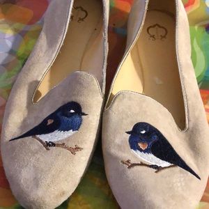 Embroidered faux suede loafers